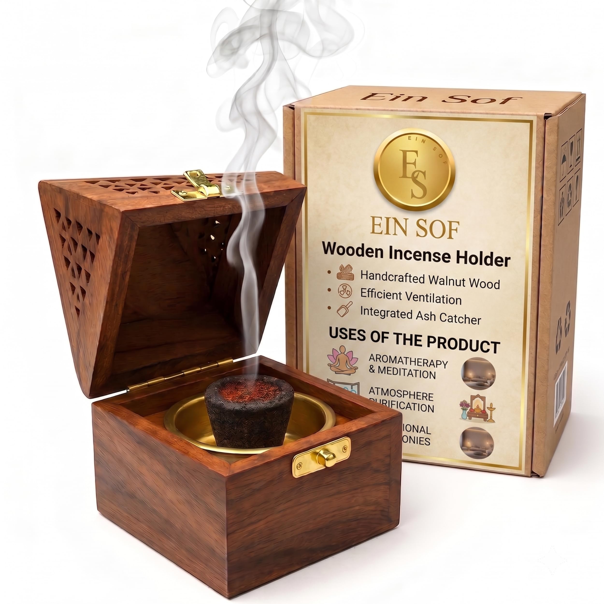 Ein Sof Handcrafted Wooden Sambrani Dhoop Holder for Pooja – Dhup